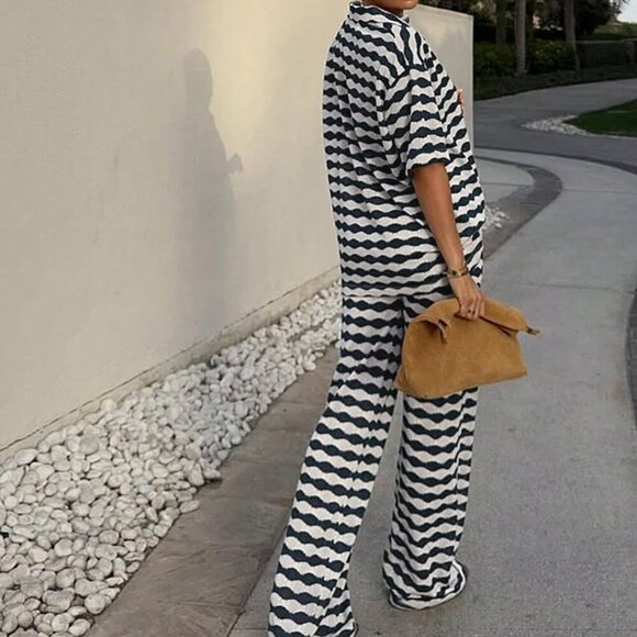 Blue Casual Women's Embellished Top & Pants Set - Picture 8 of 9